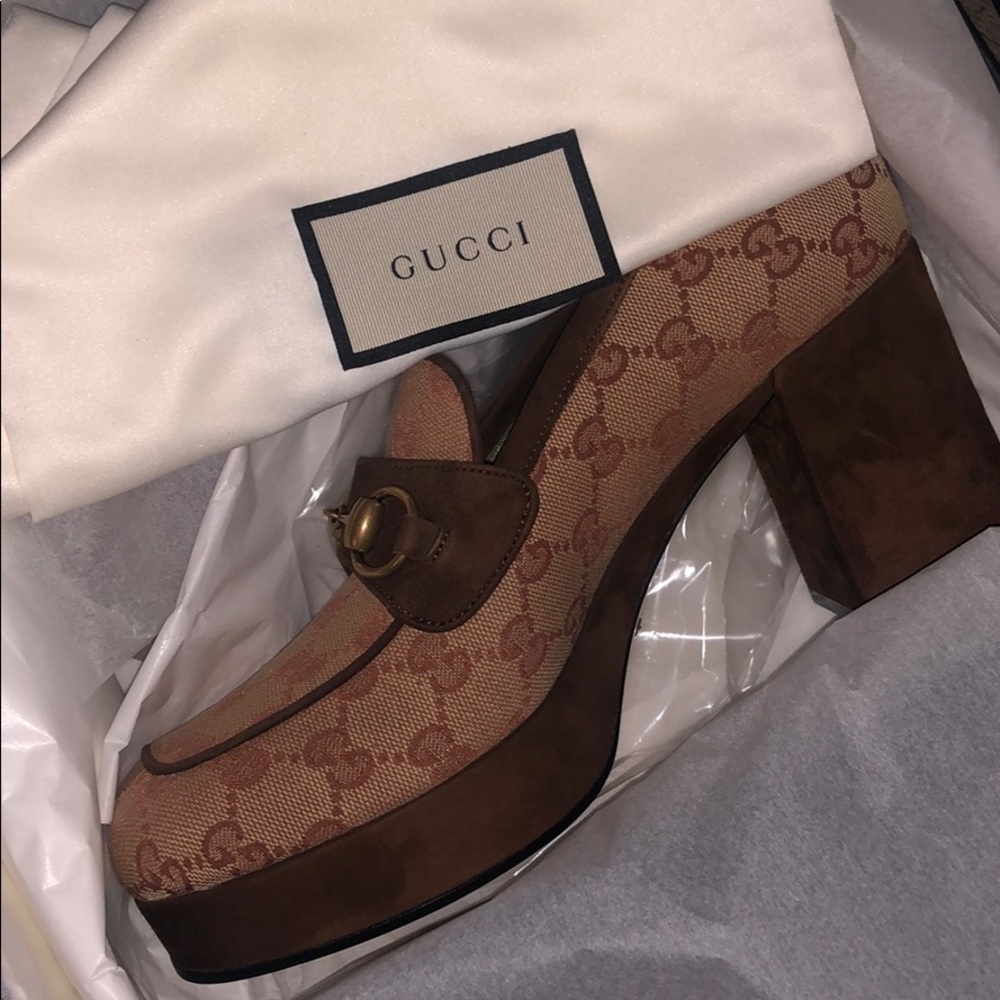 AUTHENTIC GUCCI PLATFORM HOUDAN BROWN LOAFER W/BOX